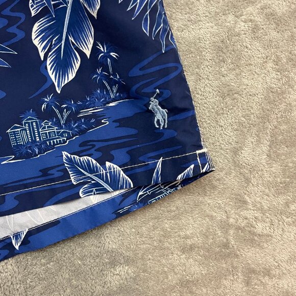 Polo Ralph Lauren Swim Trunks Mens XL Blue White Palm Tree Hawaiian Tropical - Picture 2 of 14